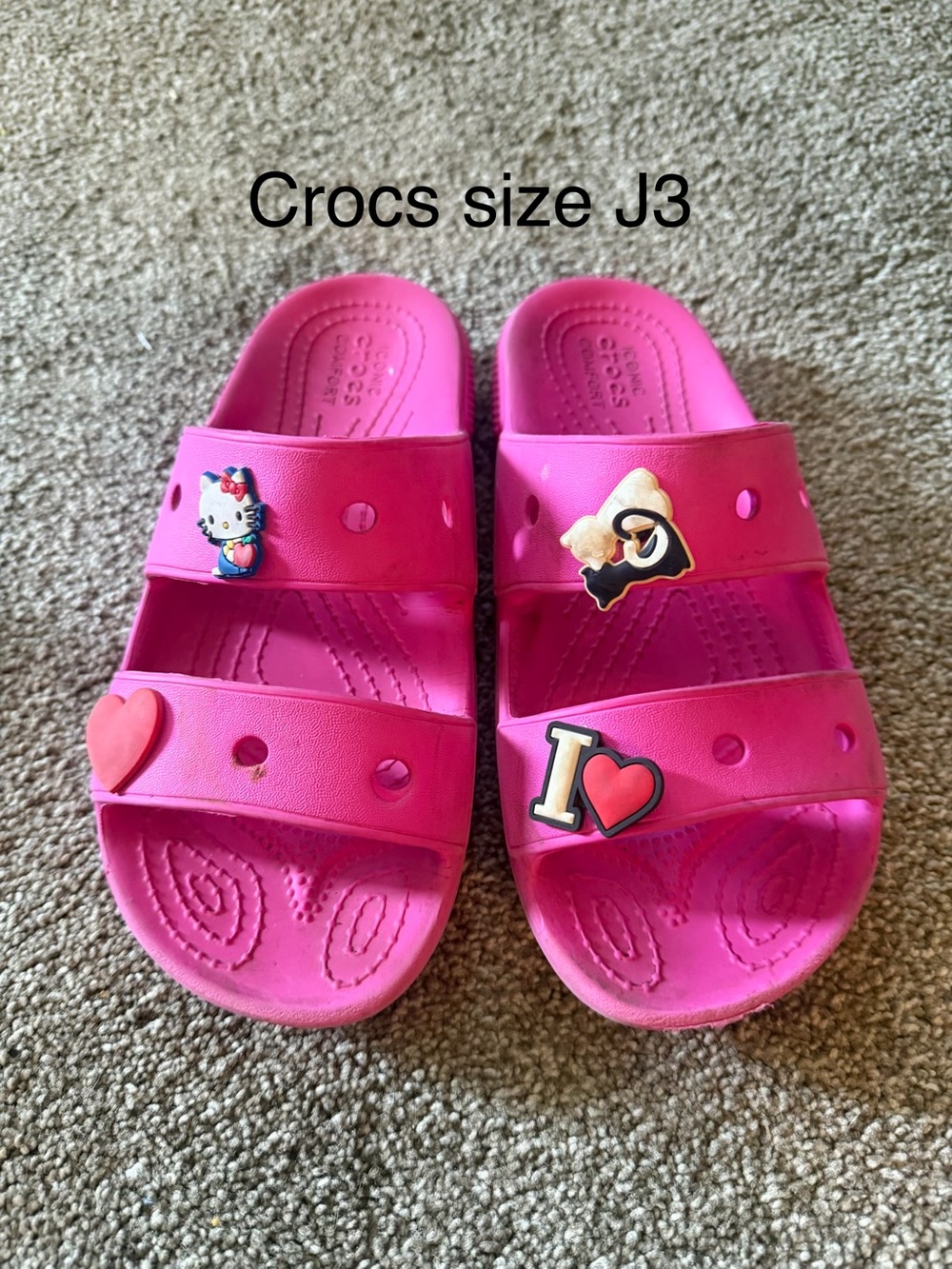Crocs Kids Pink Slip-On Sandals with Decorative Charms Sz J3